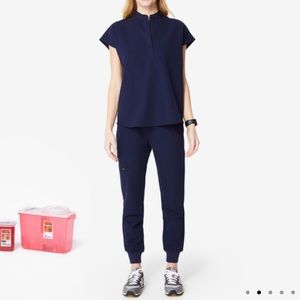 Figs Scrub Set - Zamora Joggers, Rafaela Top, Navy Blue